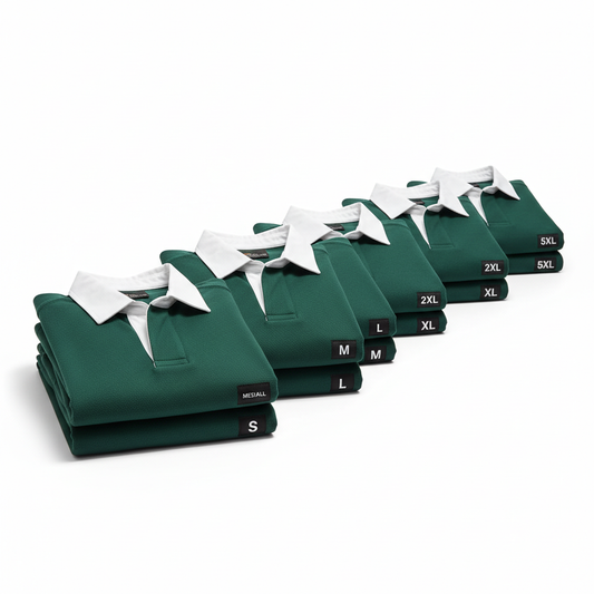 Heavyweight fleece rugby jerseys folded in all sizes S to 5XL